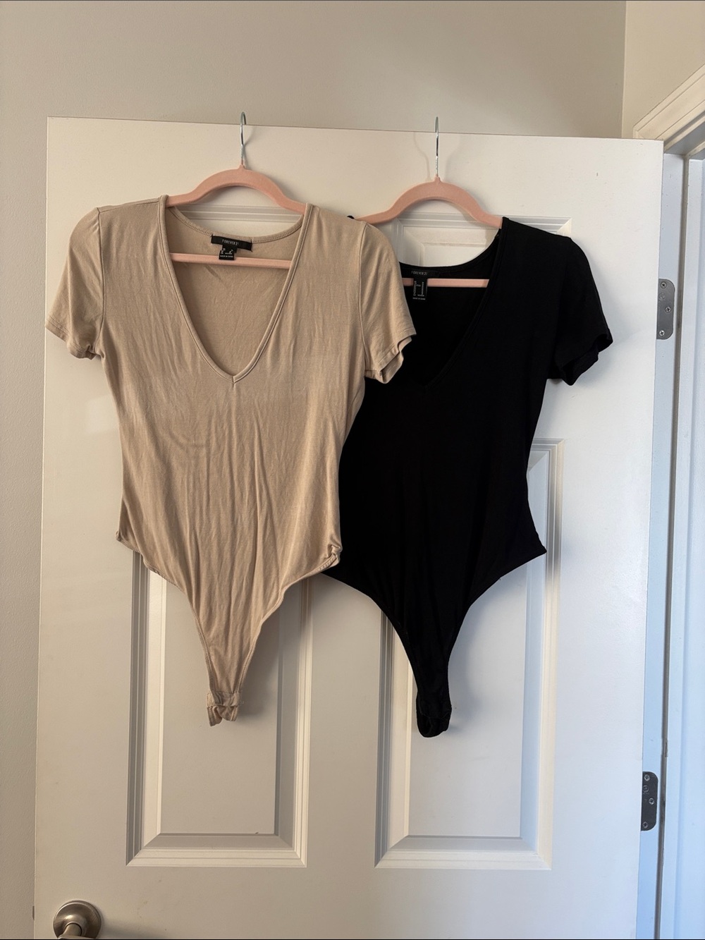 Women’s V-Neck Bodysuit’s - Beige & Black
